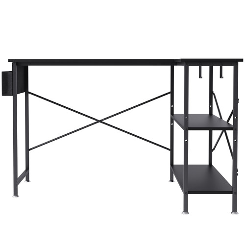 L Shaped Computer Desk, 47'' Corner Desk with Storage Shelves, Bag, Phone Slot, and Headphone Hook, Work Desk Gaming Desk for Home Office Workstation, Black