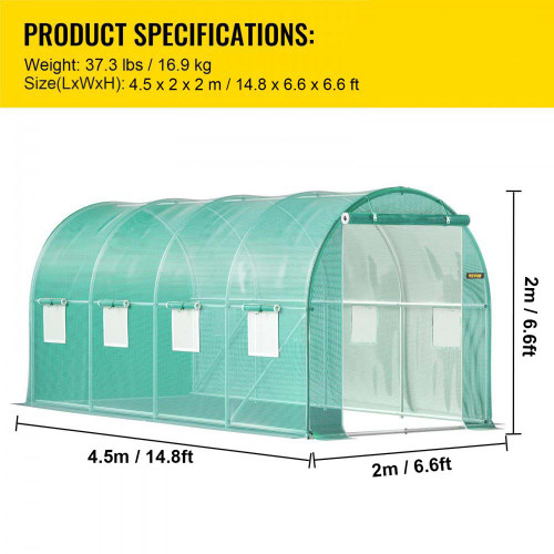 Walk-in Tunnel Greenhouse Galvanized Frame & Waterproof Cover 15x7x7 ft Greenhouses & Cold Frames Green Color