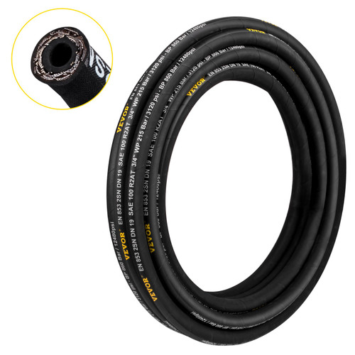 Hydraulic Hose 1/4 inch x 328 ft, Coiled Hydraulic Hose 5800 PSI, Rubber Hydraulic Hose with 2 High-Tensile Steel Wire Braid, Bulk Hydraulic Hose -20" to 140™, Hydraulic Oil Flexible Hose