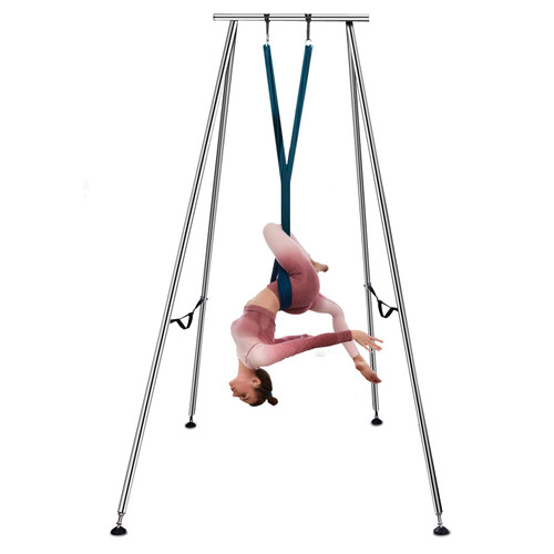 Yoga Sling Inversion, 9.6 FT Height Inversion Yoga Swing Stand,Max Capacity 551lbs/250kg Aerial Yoga Frame with 236in/6m Yoga Swing Inversion Sling Body Bundle Safety Belts (Green, 19.6ft)