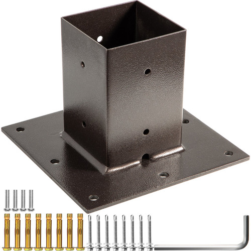 Post Base, 4"x4" Mailbox Base Plate, Bronze Powder-Coated Fence Post Anchor, Q235 Steel Deck Post Base, Surface Mount Base Plate for Mailbox Post Deck Supports Porch Railing Post Holders