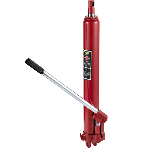 Hydraulic Long Ram Jack, 12 Tons/26455 lbs Capacity, with Single Piston Pump and Clevis Base, Manual Cherry Picker w/Handle, for Garage/Shop Cranes, Engine Lift Hoist, Red