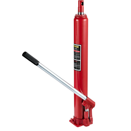 Hydraulic Long Ram Jack, 3 Tons/6600 lbs Capacity, with Single Piston Pump and Flat Base, Manual Cherry Picker w/Handle, for Garage/Shop Cranes, Engine Lift Hoist, Red