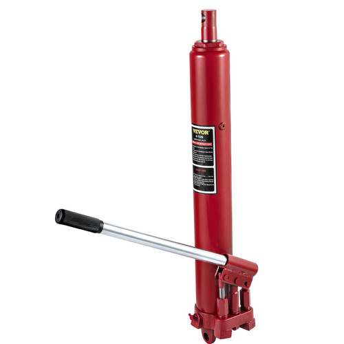Hydraulic Long Ram Jack, 8 Tons/17636 lbs Capacity, with Dual Piston Pump and Clevis Base, Manual Cherry Picker w/Handle, for Garage/Shop Cranes, Engine Lift Hoist, Red