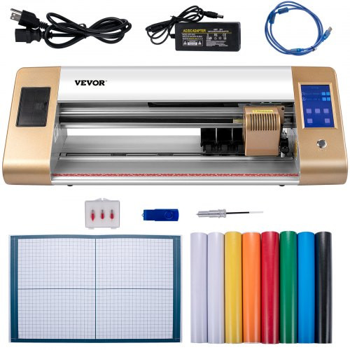 Vinyl Cutter Machine, 18 in / 450 mm Max Paper Feed Cutting Plotter, Automatic Camera Contour Cutting LCD Screen Printer w/Stand Adjustable Force and Speed for Sign Making Plotter Cutter