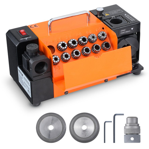 Drill Bits Sharpener, 3-13mm Drill Bits Grinder Sharpener, Lip Relief Angle & 95-135 degree Point Angle Adjustable Drill Bit Re-Sharpener, Portable Sharpening Machine with 11 Collets, CBN & SDC Wheel