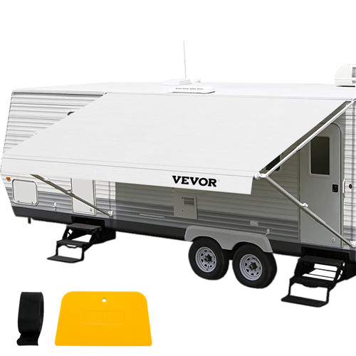 RV Awning Fabric Replacement, 19 ft, 15oz Vinyl Waterproof Sun Shade, Outdoor Canopy RV Replacement Fabric for Camper, Trailer, and Motor Home Awnings, Fabric Size: 18'2" White