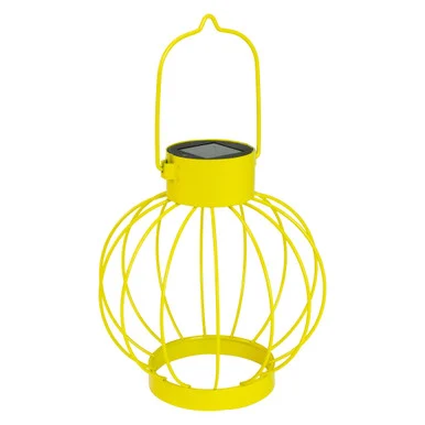 Vintage-Inspired 6.5″ Yellow Outdoor Solar Lantern – Modern Geometric Design with LED Bulb