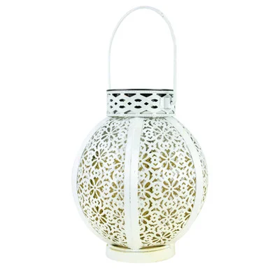 Vintage-Inspired 7″ White Solar Lantern – Elegant Floral Design for Outdoor Illumination