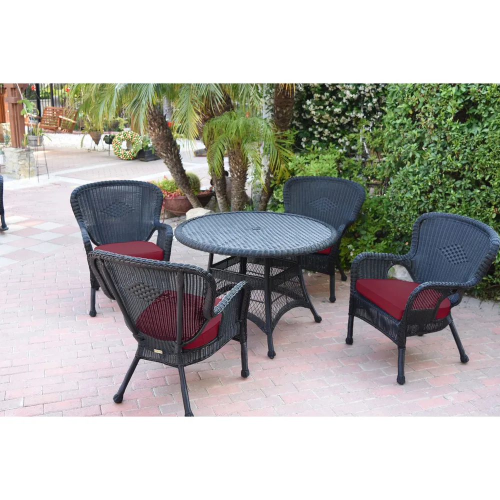 Set of Black And Red Windsor Wicker Dining With Cushions 35″