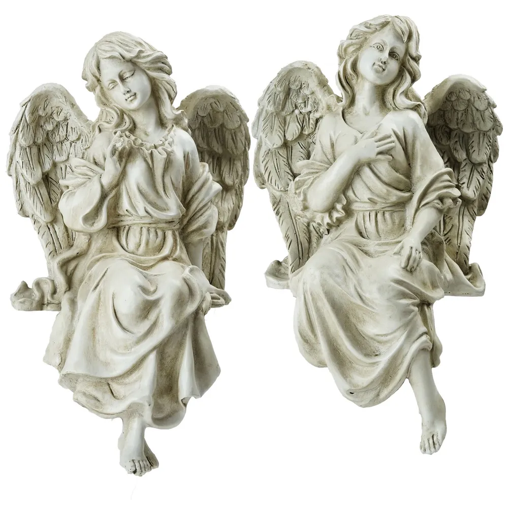 Set of 2 Sitting Angel Outdoor Garden Statues 14″