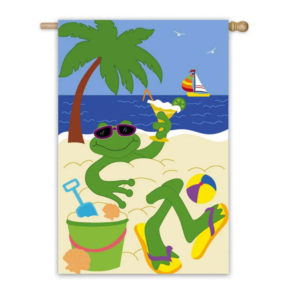Frog in the Sand Summer Applique Outdoor Garden Flag 43″ x 29″